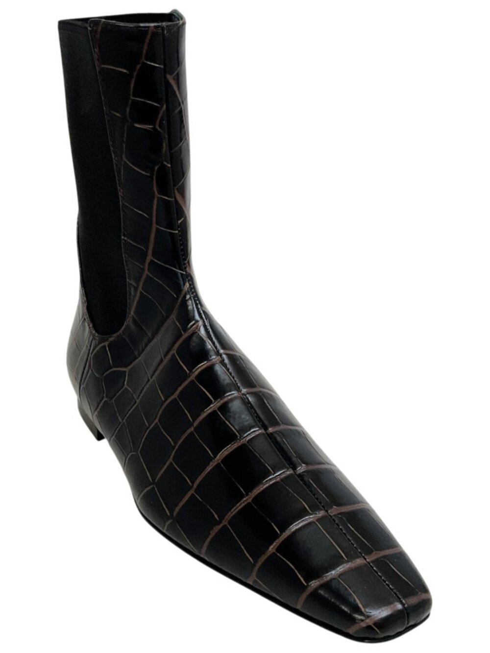 Toteme Dark Brown Croc Embossed Ankle Boots